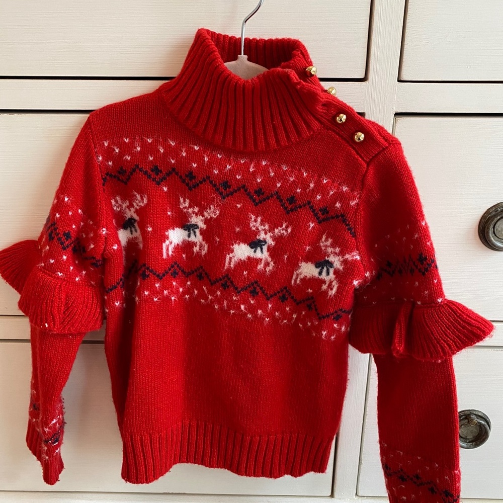 LIKE NEW Janie & Jack reindeer sweater Girls Sz 3